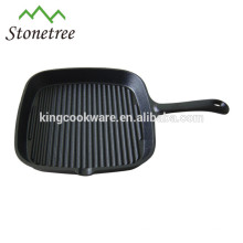 pre-seasoned square cast iron frying pan with long handle
